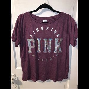 PINK maroon sequin short sleeve